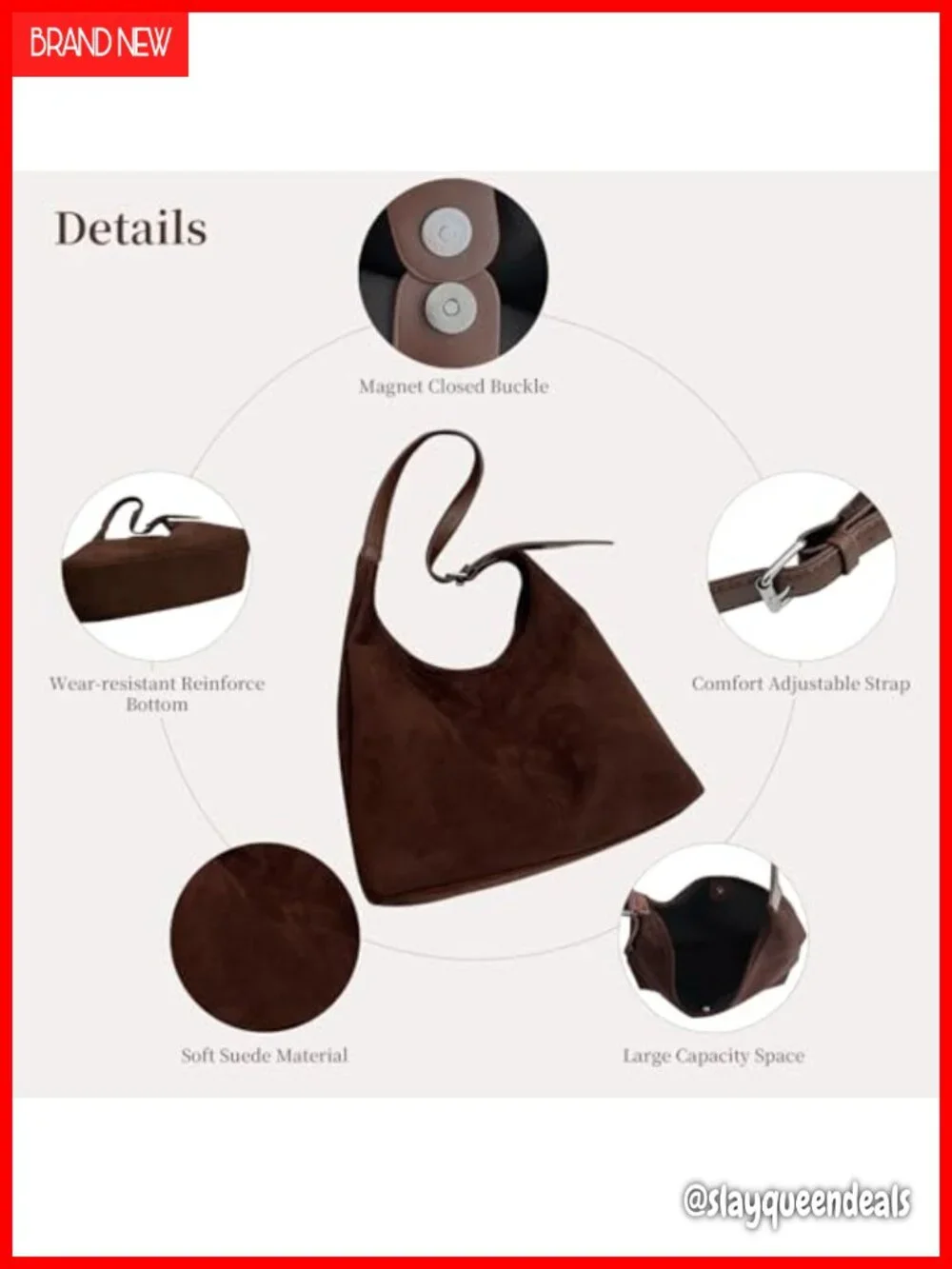 Suede Hobo Tote Bag Women Crossbody Shoulder Handbag